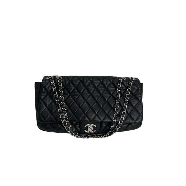 Chanel Lambskin Quilted Jumbo Coco Black Rain Flap Shoulder Bag