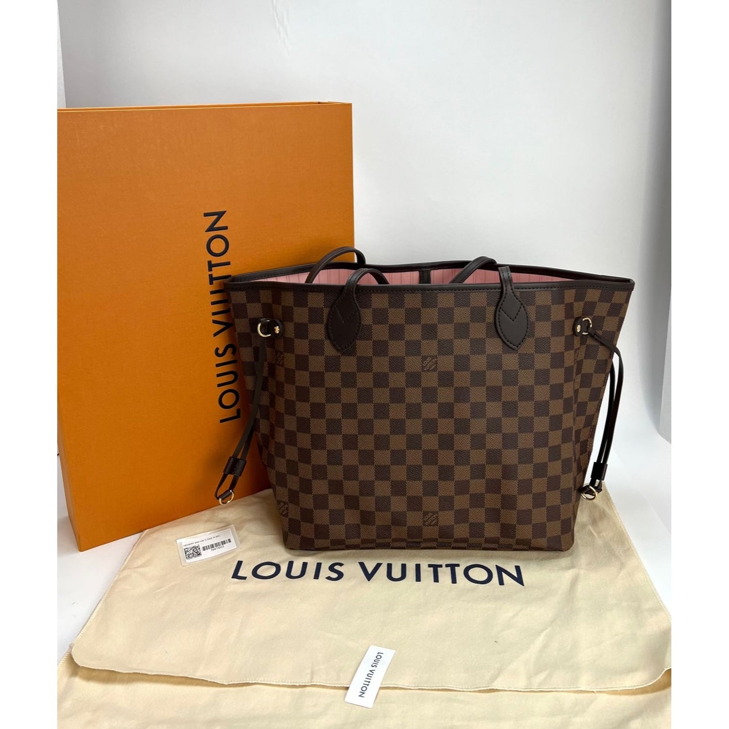 LOUIS VUITTON Damier Neverfull MM Rose Ballerine N41603 with pouch