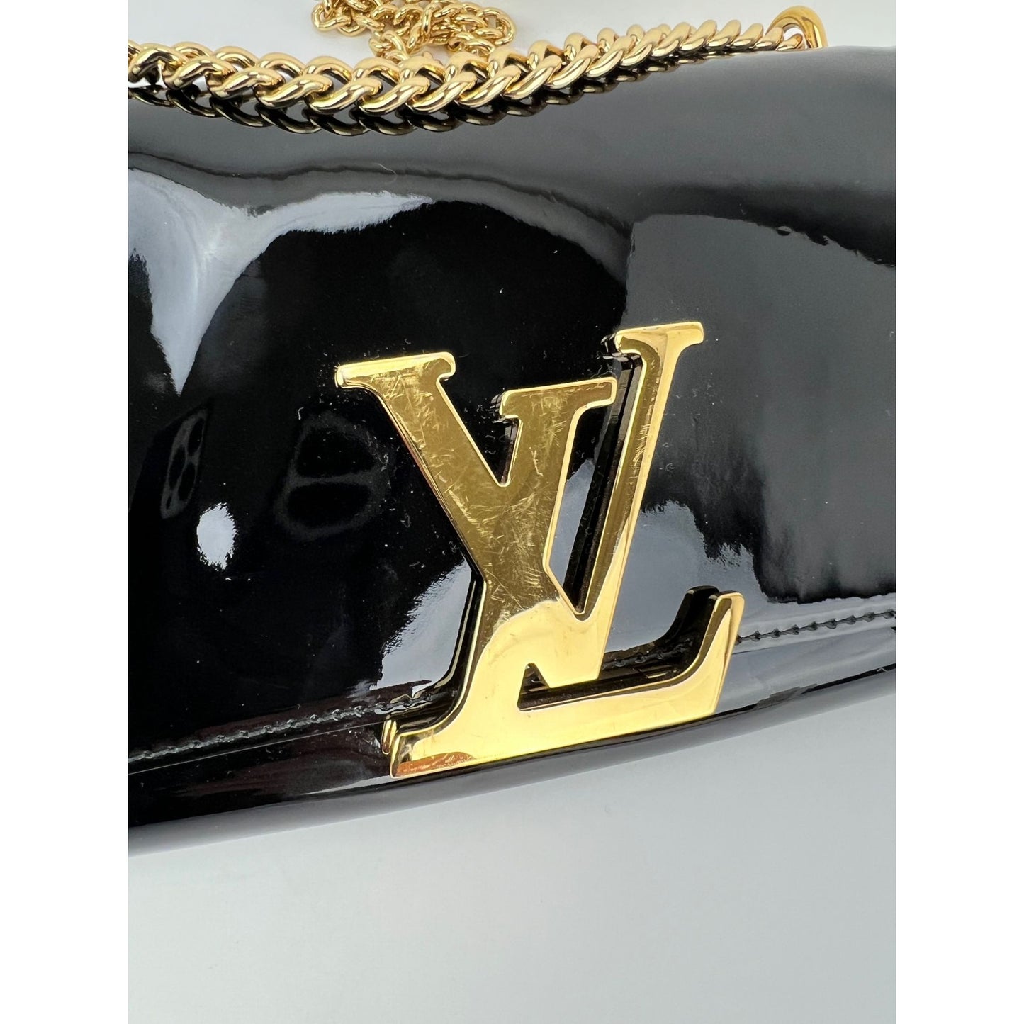 
                  
                    Louis Vuitton Louise MM Chain Black Patent Leather Bag
                  
                