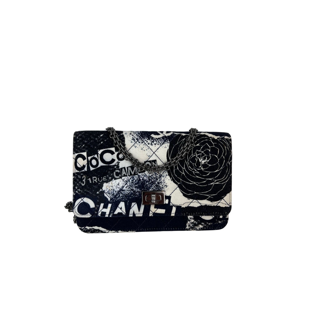 Chanel Reissue 2.55 Quilted Printed Canvas Limited Edition Wallet on a Chain Clutch RARE