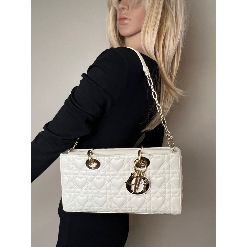 Christian Dior Lambskin Latte Cannage Medium Lady D-Joy White