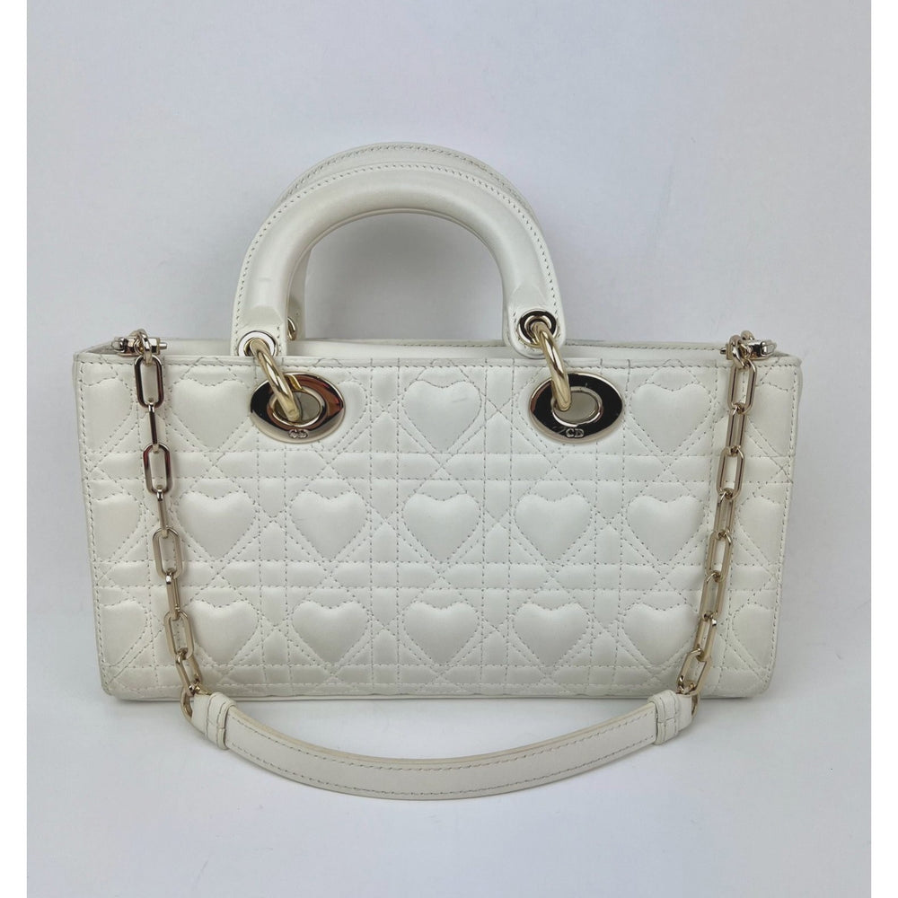 Christian Dior Lambskin Latte Cannage Medium Lady D-Joy White