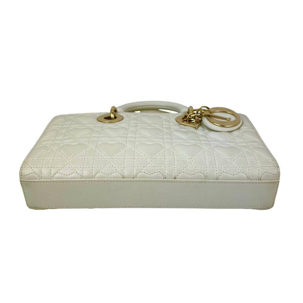 Christian Dior Lambskin Latte Cannage Medium Lady D-Joy White