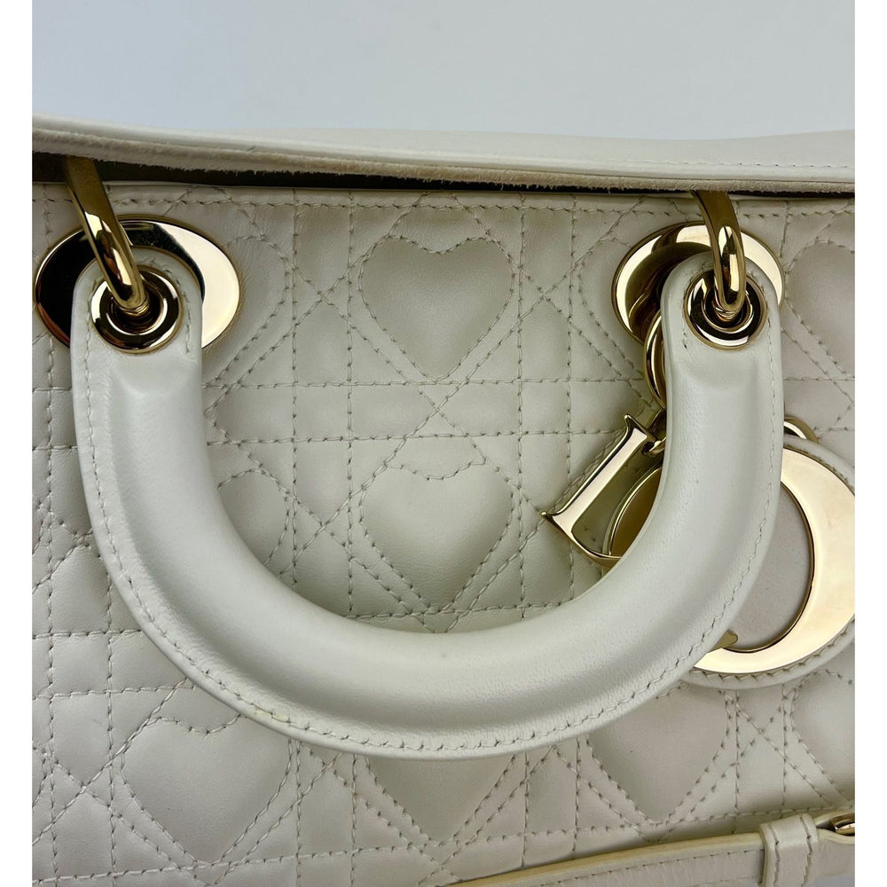 Christian Dior Lambskin Latte Cannage Medium Lady D-Joy White