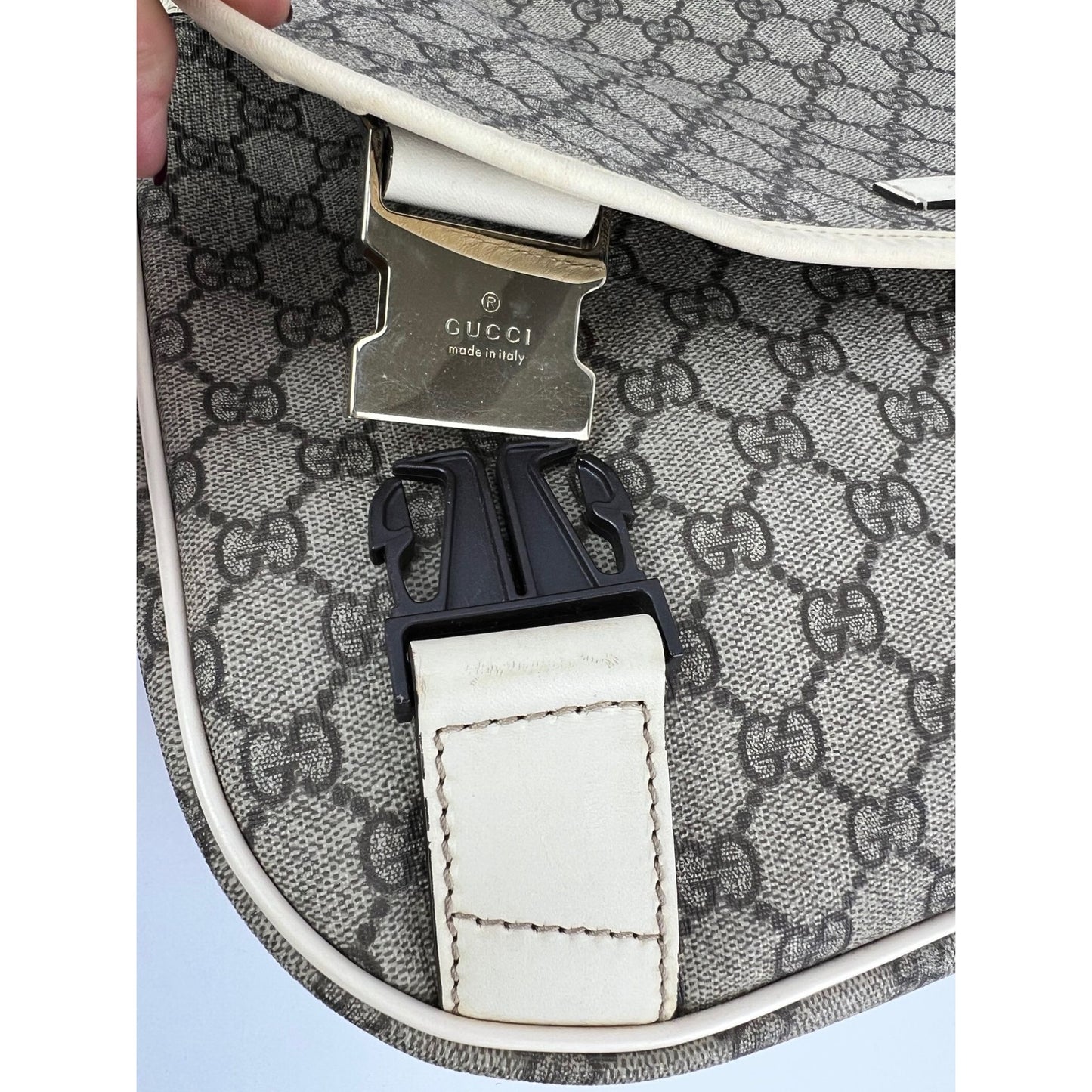 
                  
                    Gucci GG Supreme Medium Double Buckle Messenger Flap Bag
                  
                