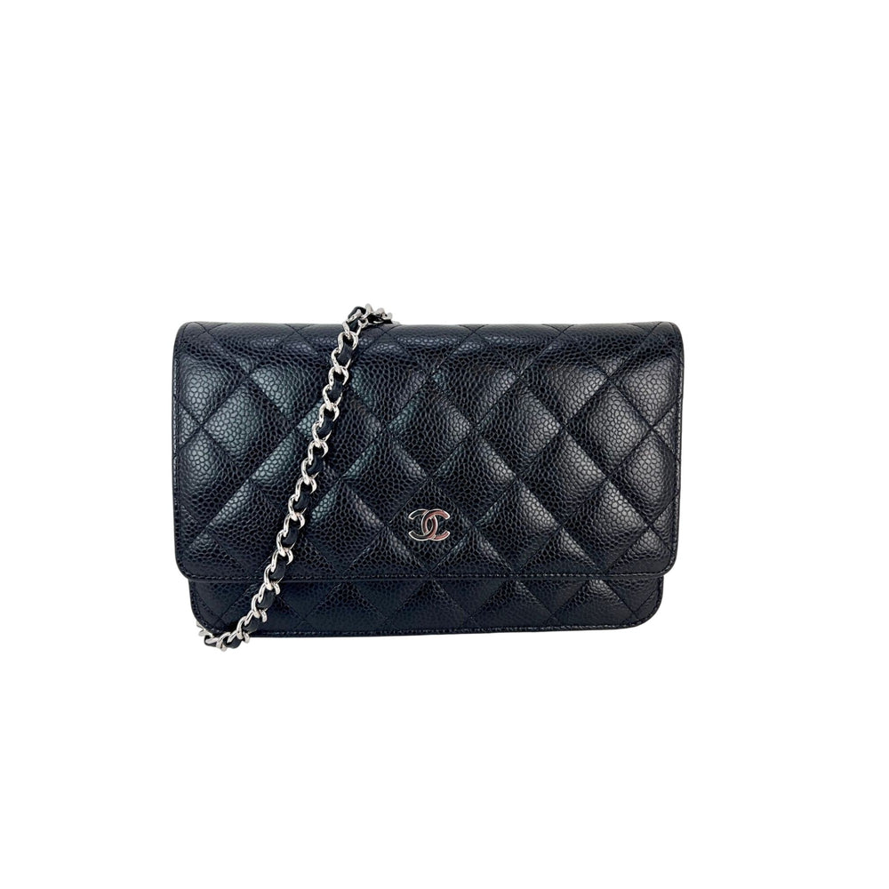Chanel Black Quilted Smooth Lambskin Wallet on a Chain Clutch Bag
