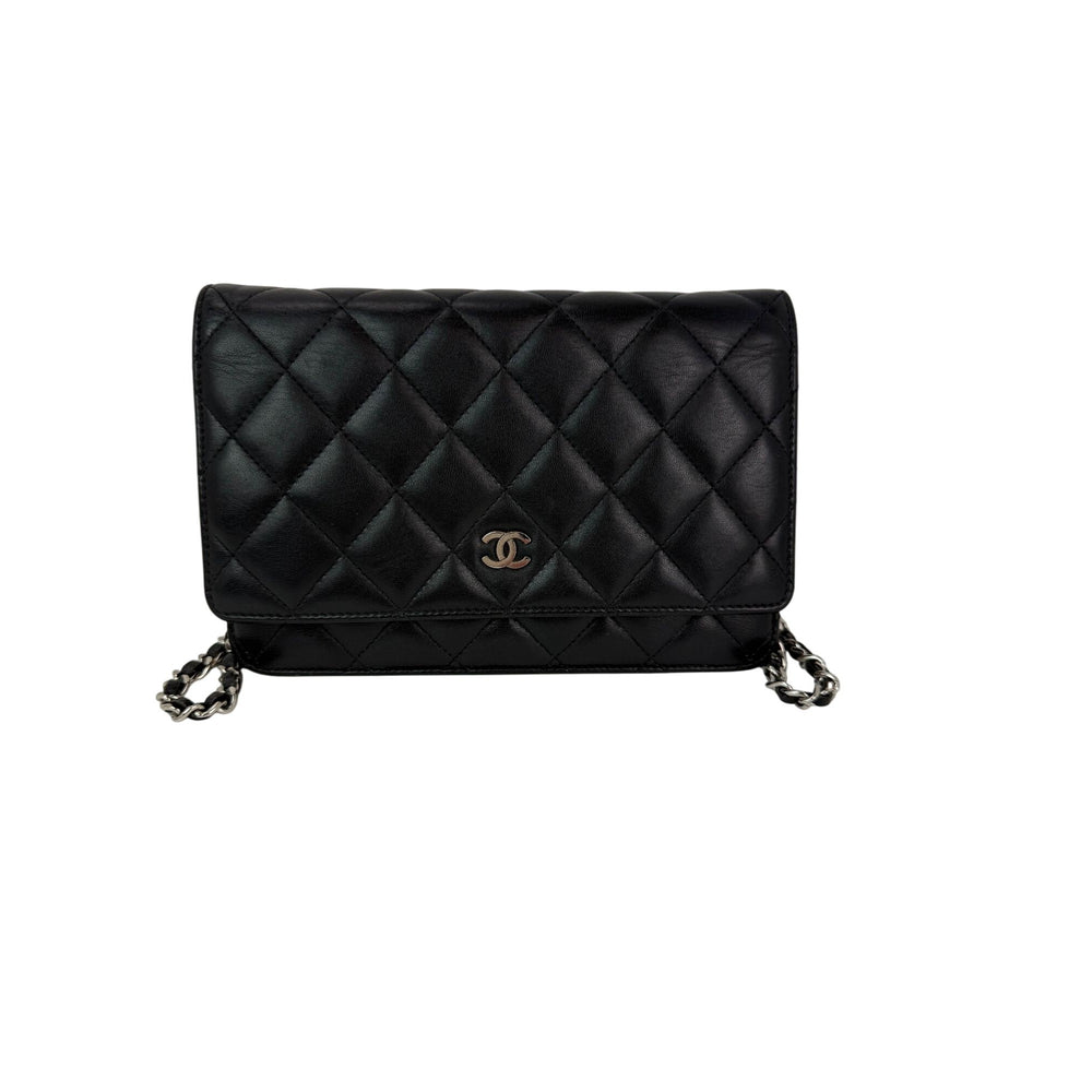 Chanel Black Quilted Smooth Lambskin Wallet on a Chain Clutch Bag
