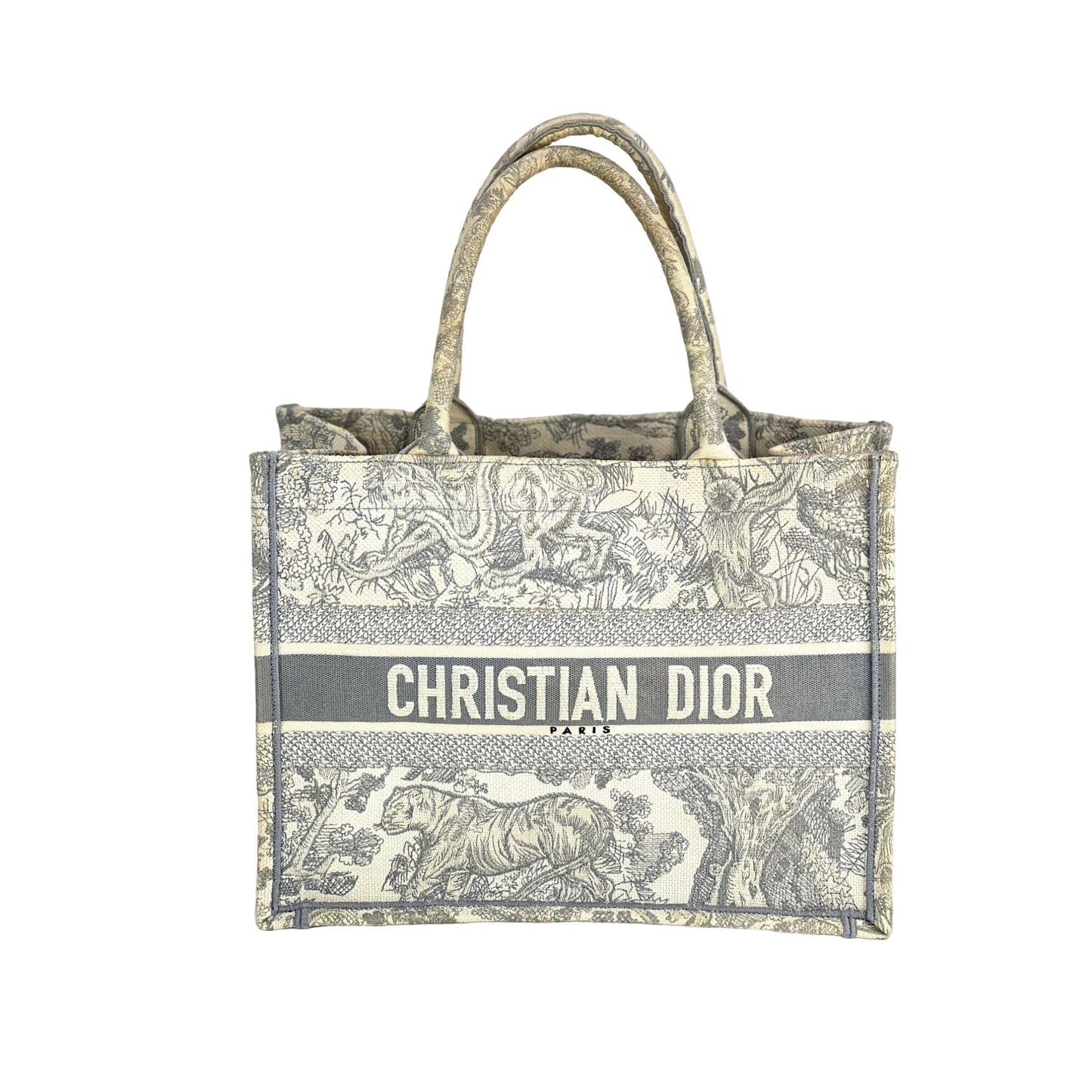 CHRISTIAN DIOR Medium Dior Book Gray Embroidery Tote