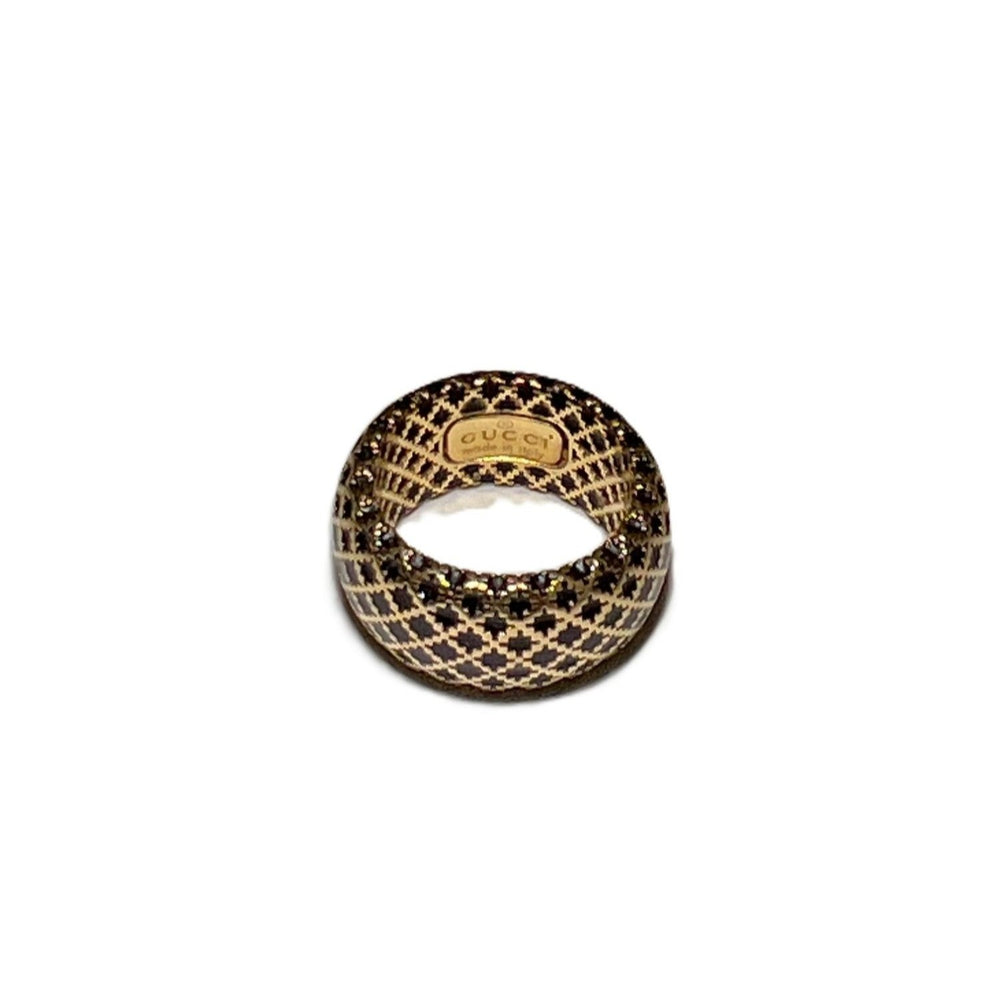 Gucci 18KT Yellow Gold Diamantissima Black Lattice Ring 