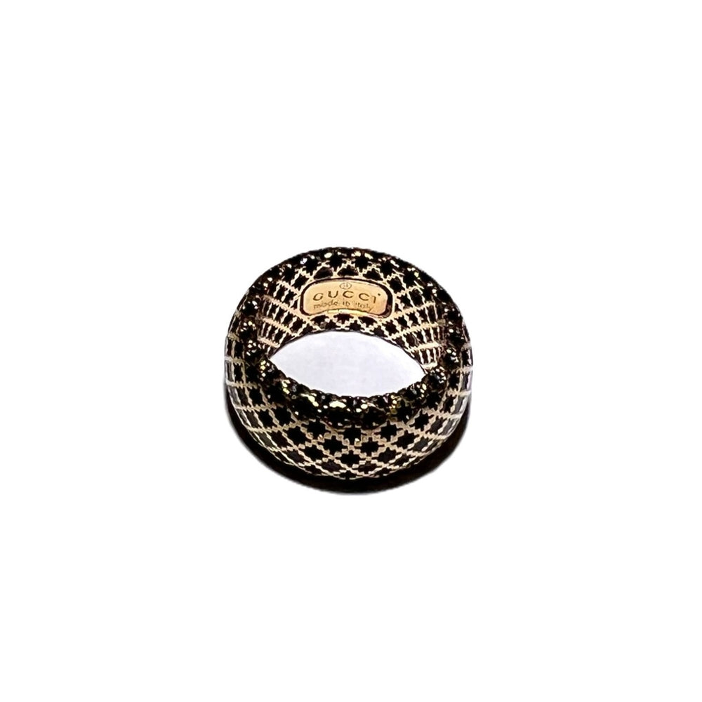 
                  
                    Gucci 18KT Yellow Gold Diamantissima Black Lattice Ring 
                  
                