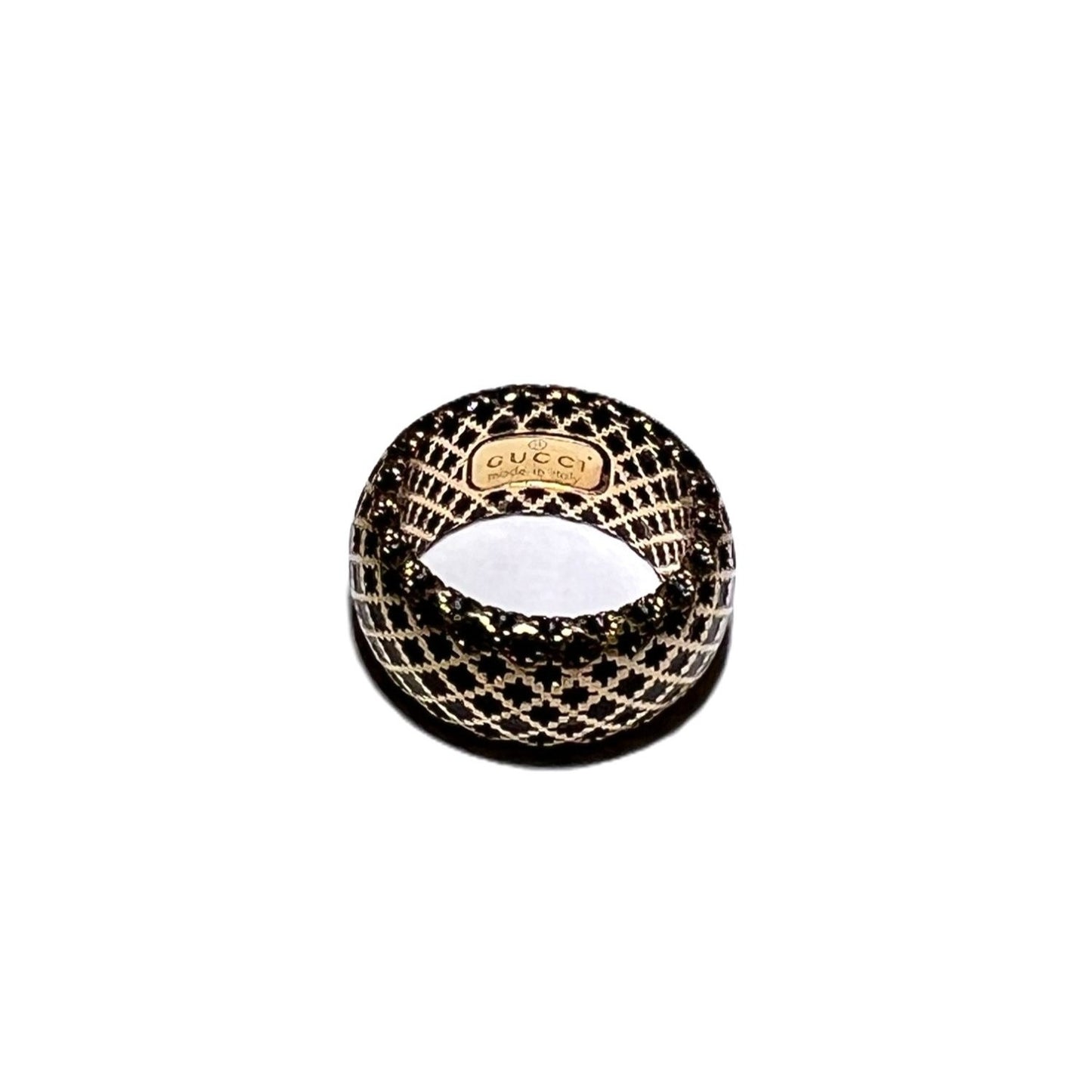 
                  
                    Gucci 18KT Yellow Gold Diamantissima Black Lattice Ring 
                  
                