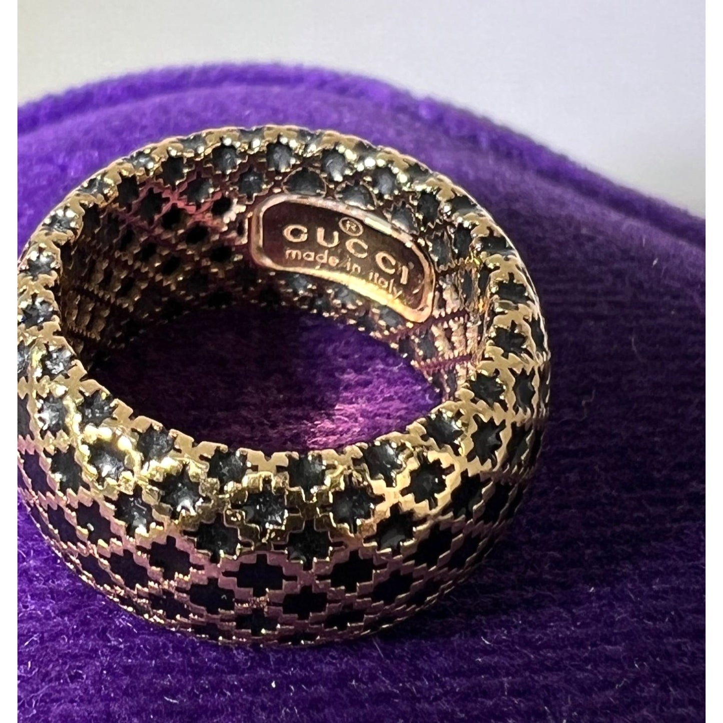 
                  
                    Gucci 18KT Yellow Gold Diamantissima Black Lattice Ring 
                  
                