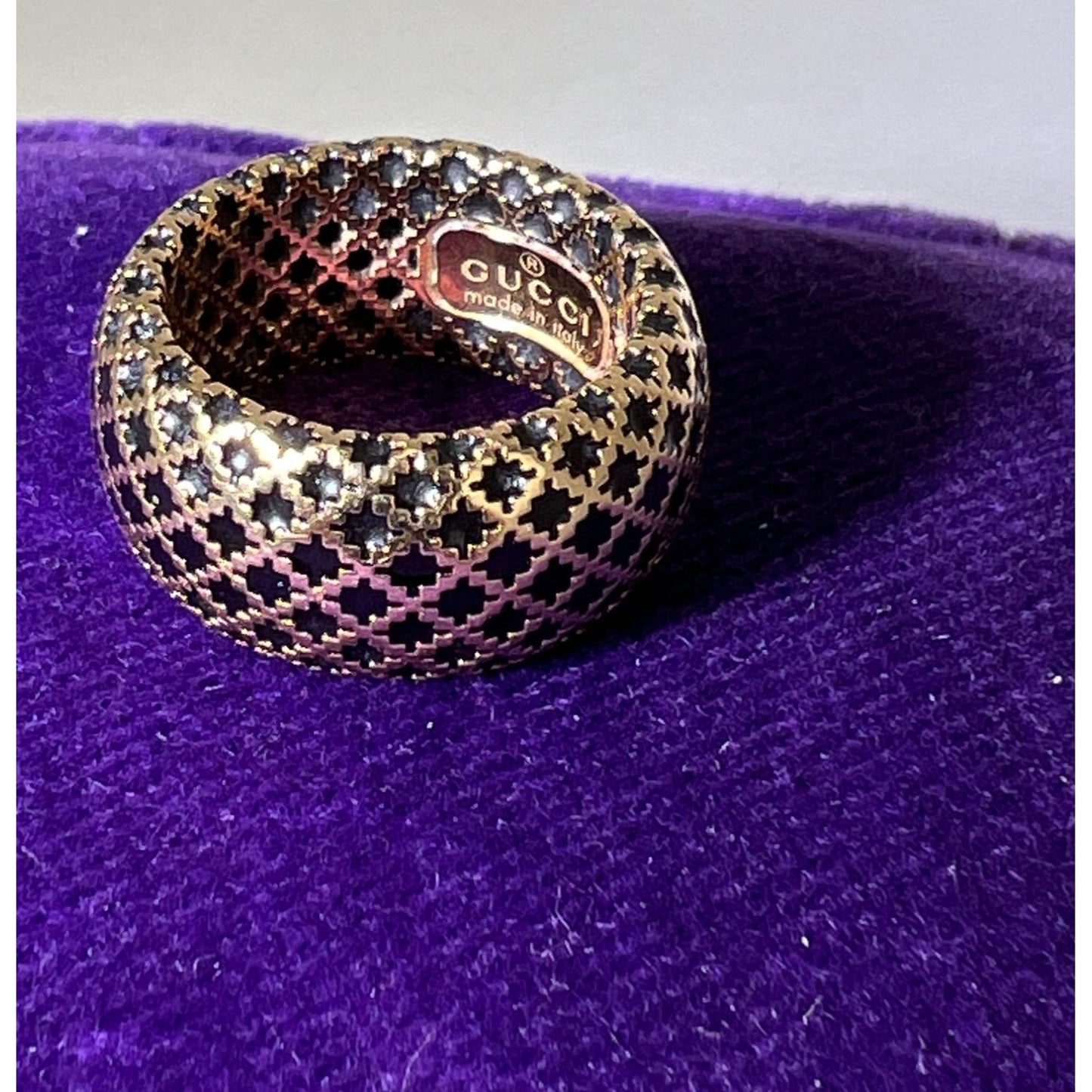 
                  
                    Gucci 18KT Yellow Gold Diamantissima Black Lattice Ring 
                  
                