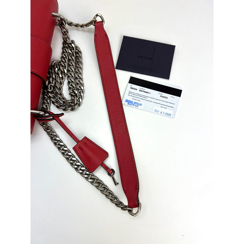 Prada Double Zip Wallet on Chain Crossbody Saffiano Leather Mini Red