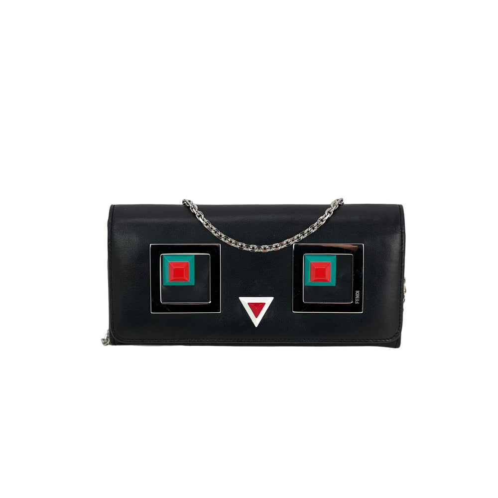 Black Fendi Monster Wallet on Chain Crossbody Bag