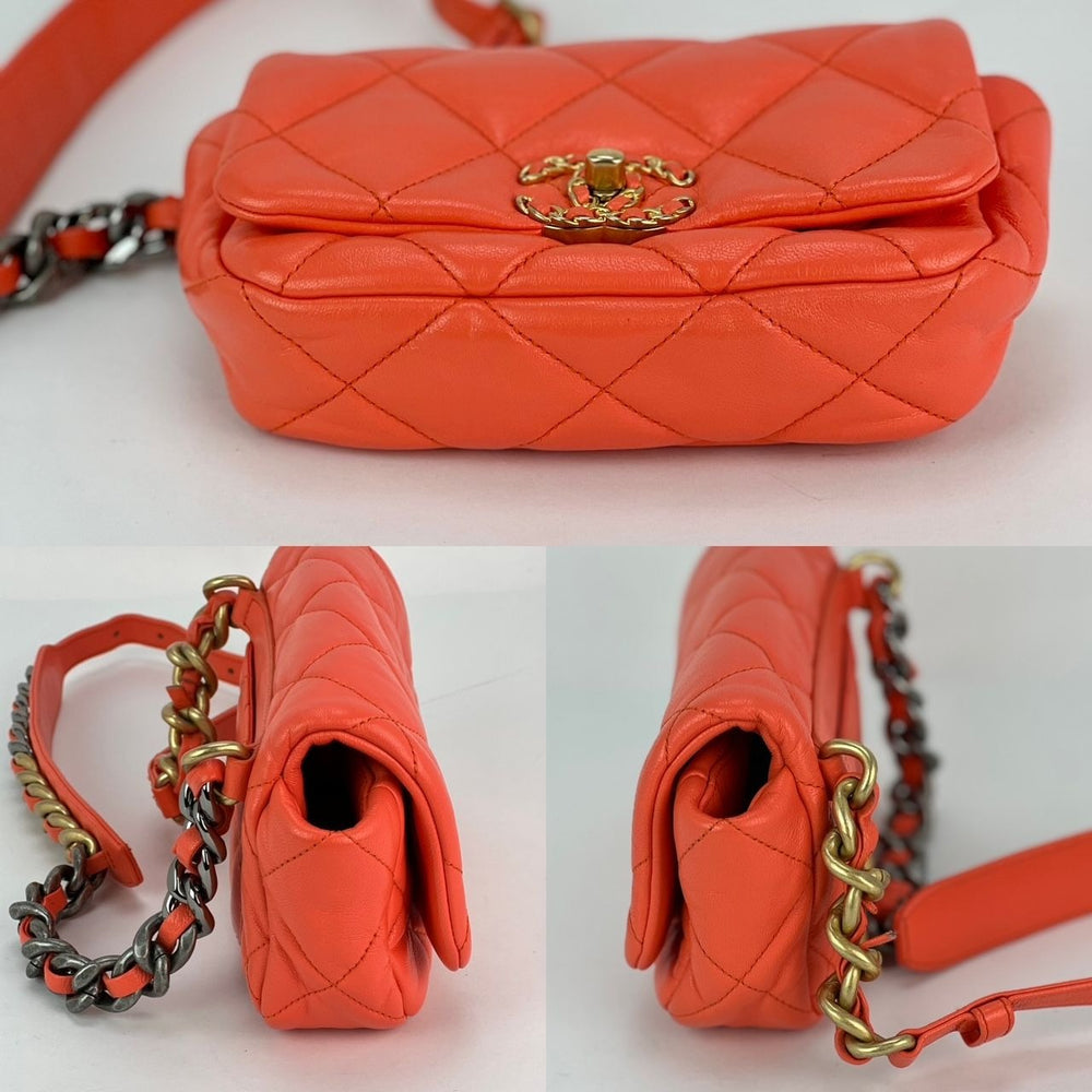 
                  
                    Chanel Goatskin Quilted Chanel 19 Waist Belt Bag Orange
                  
                