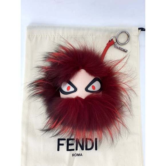 Fendi Red Fur Bag Bugs Leather Key Chain / Bag Charm