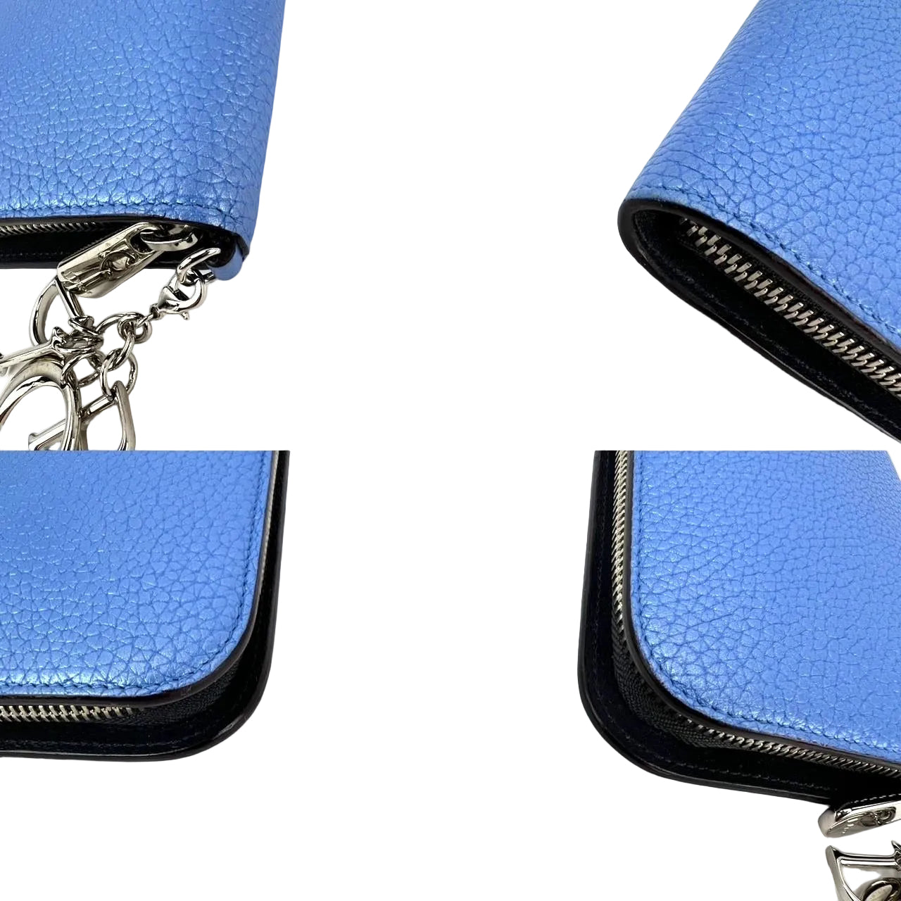 
                  
                    Christian Dior Lady Dior Metallic Blue Grained Leather Zip Around Wallet
                  
                