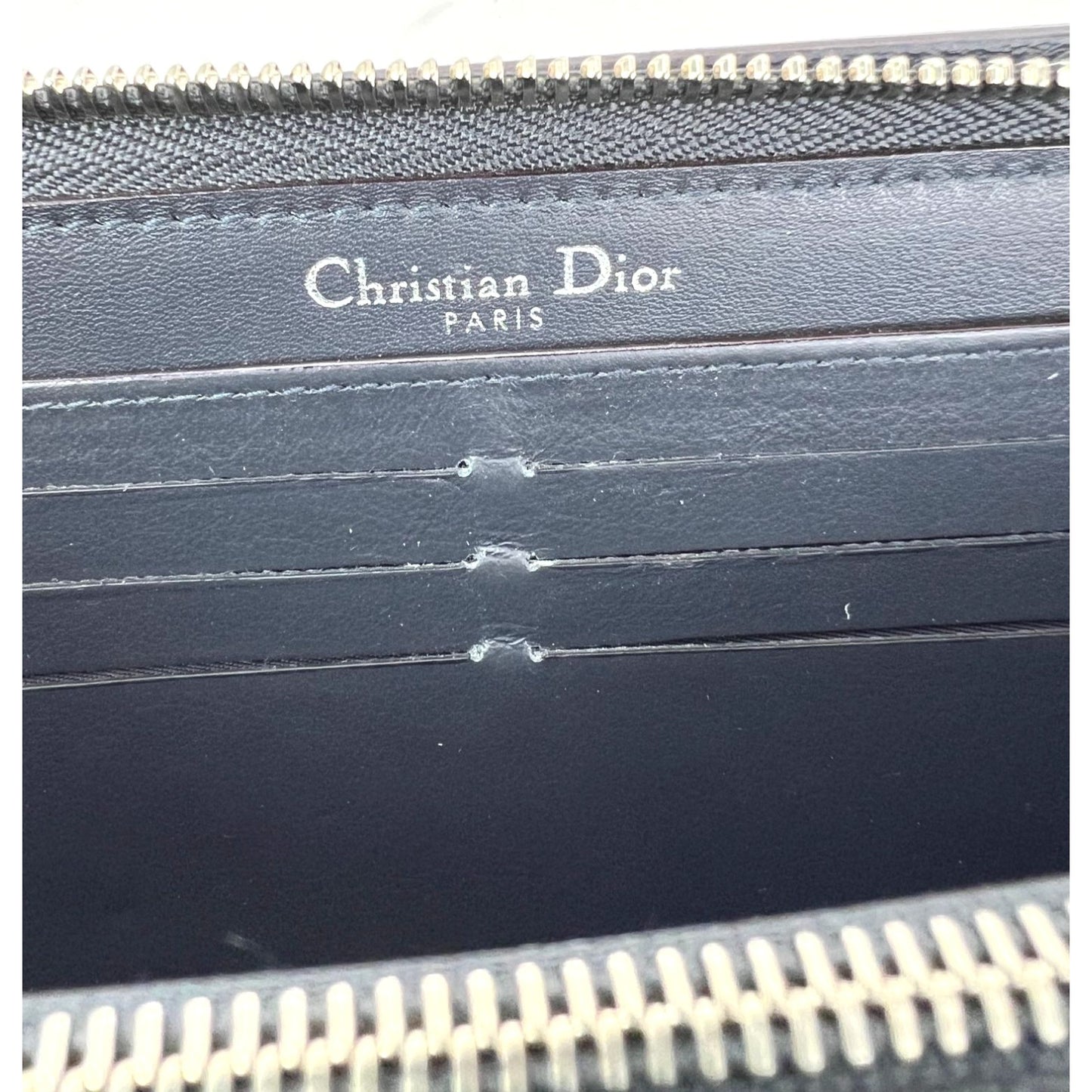
                  
                    Christian Dior Lady Dior Metallic Blue Grained Leather Zip Around Wallet
                  
                