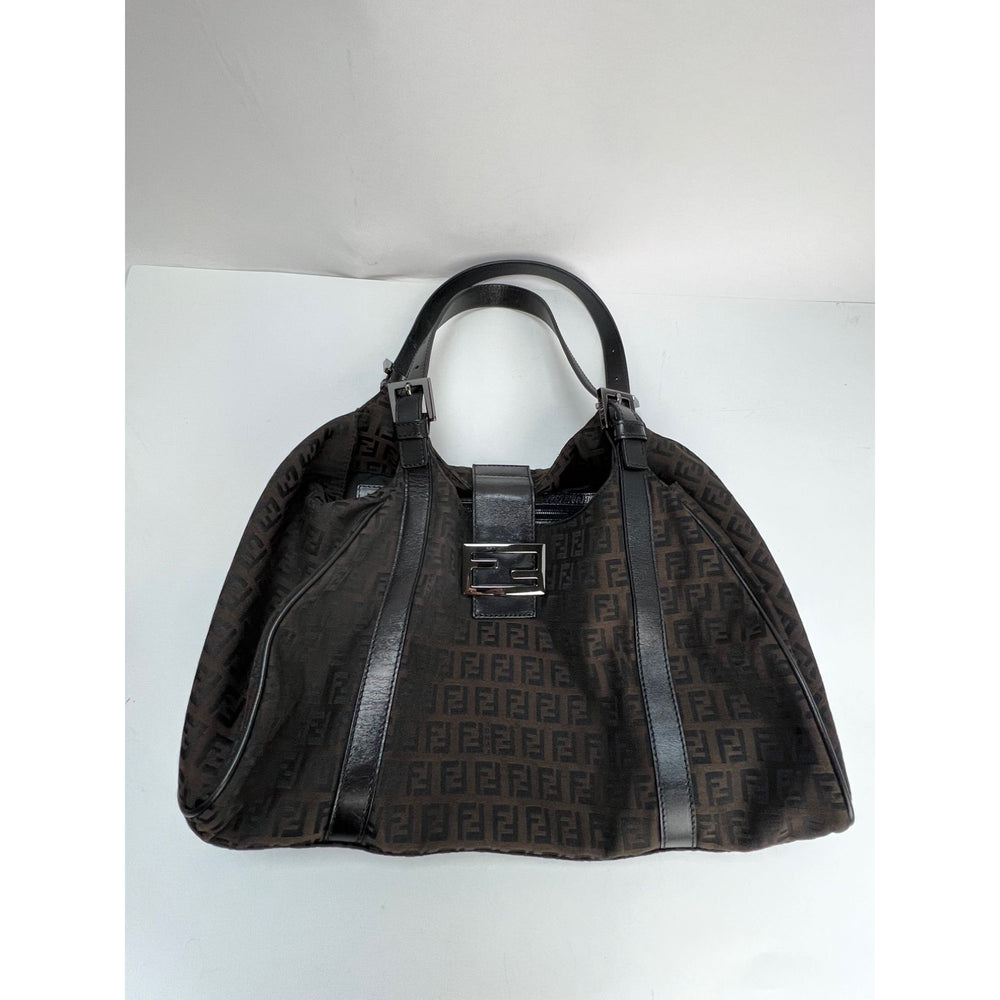 Fendi Zucca Small Handbag in Black Monogram Canvas and Black