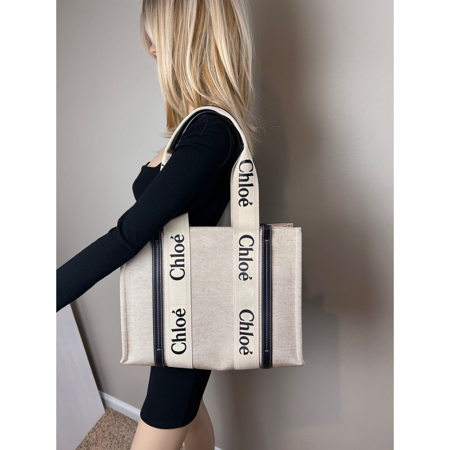 
                  
                    Chloe Woody Ribbon Medium Cotton Calfskin Beige Tote Bag
                  
                