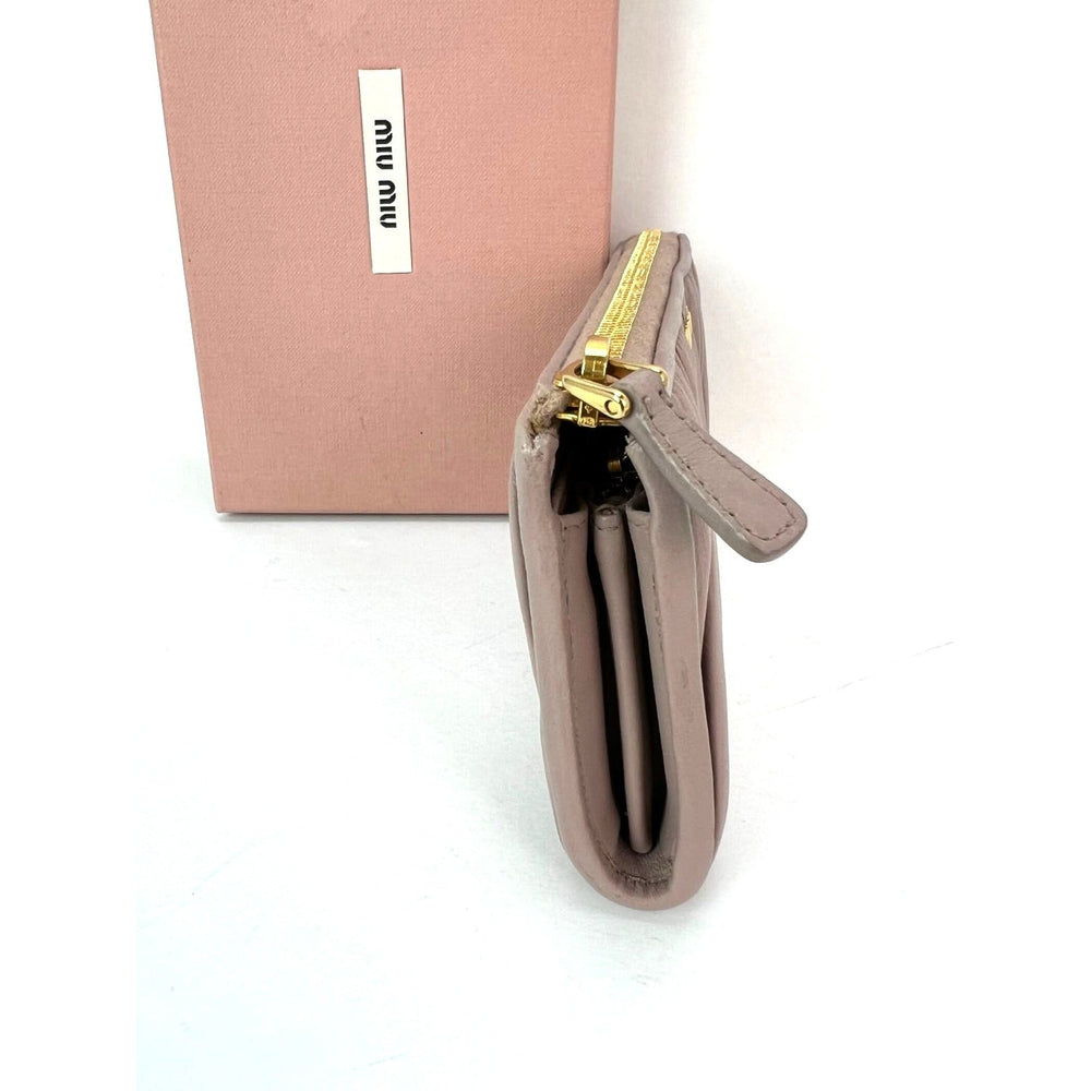 Miu Miu Long Beige Zip Around Leather Wallet