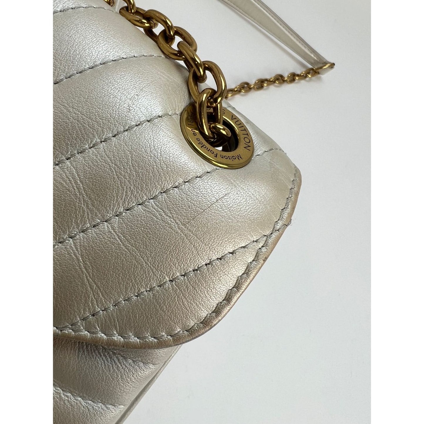 Louis Vuitton Metallic Calfskin New Wave Chain PM White Shoulder Bag