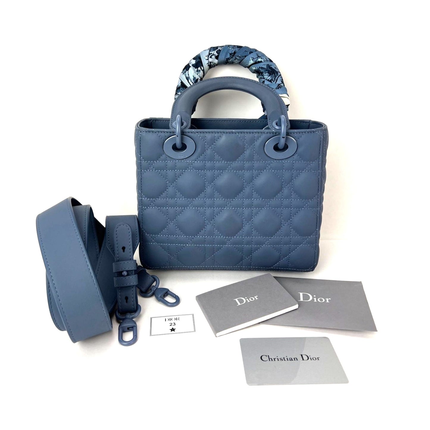 
                  
                    Christian Dior Small Ultramatte Lady Dior Perrywinkle Bag with Strap
                  
                