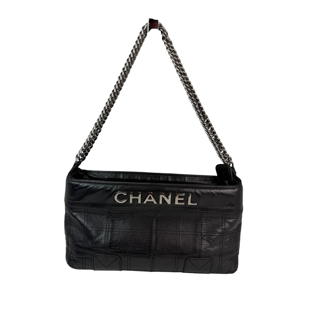 Chanel Lambskin Square Stitched Lax Black Shoulder Bag  RARE