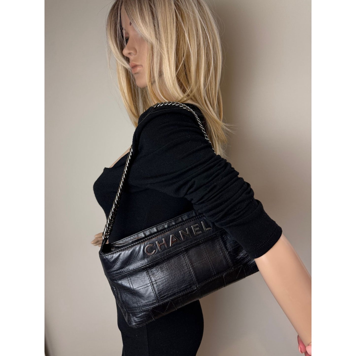 
                  
                    Chanel Lambskin Square Stitched Lax Black Shoulder Bag  RARE
                  
                