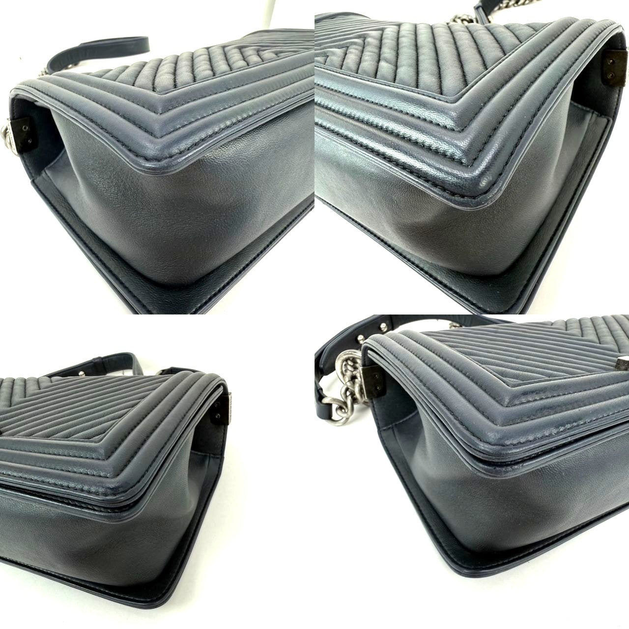 
                  
                    CHANEL Lambskin Chevron Quilted Medium Boy Flap Navy Blue Shoulder Bag
                  
                