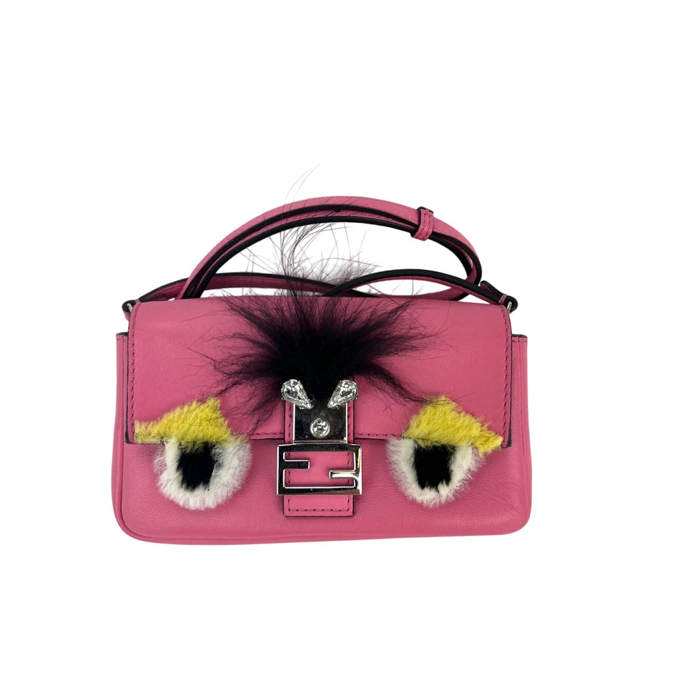 Fendi Monster Baguette Pink Leather Micro Crossbody Bag