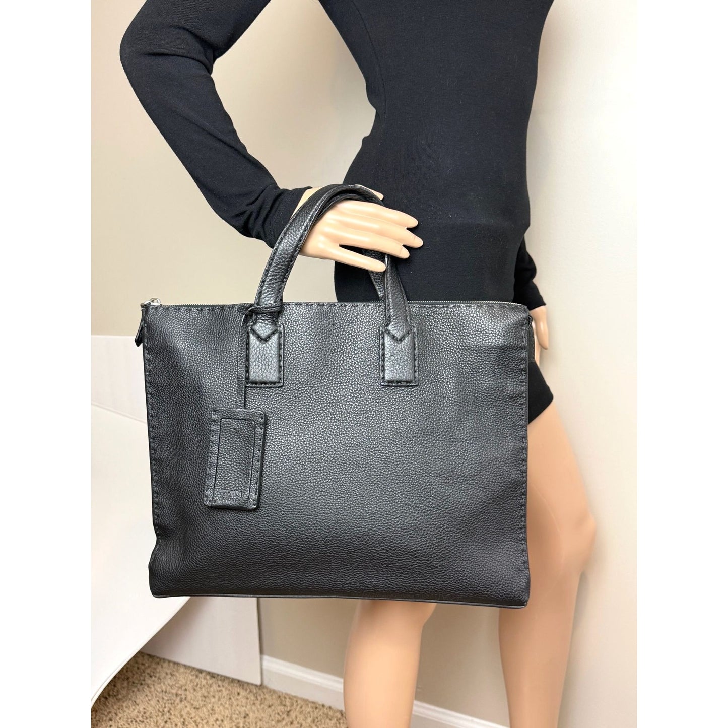 
                  
                    Fendi Cuoio Romano Selleria Black Leather Briefcase Attache Bag
                  
                