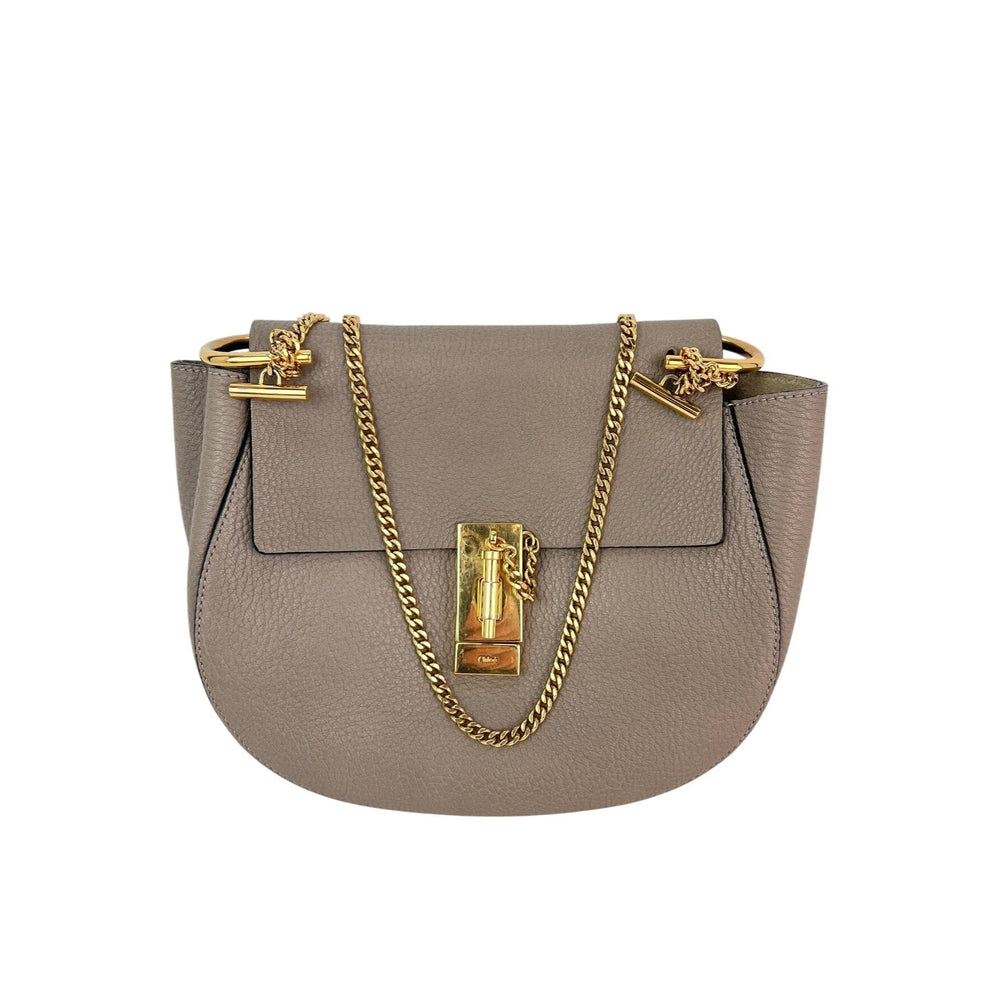 Chloe Small Drew Gray Grained Lambskin Leather Shoulder Cross-body Bag