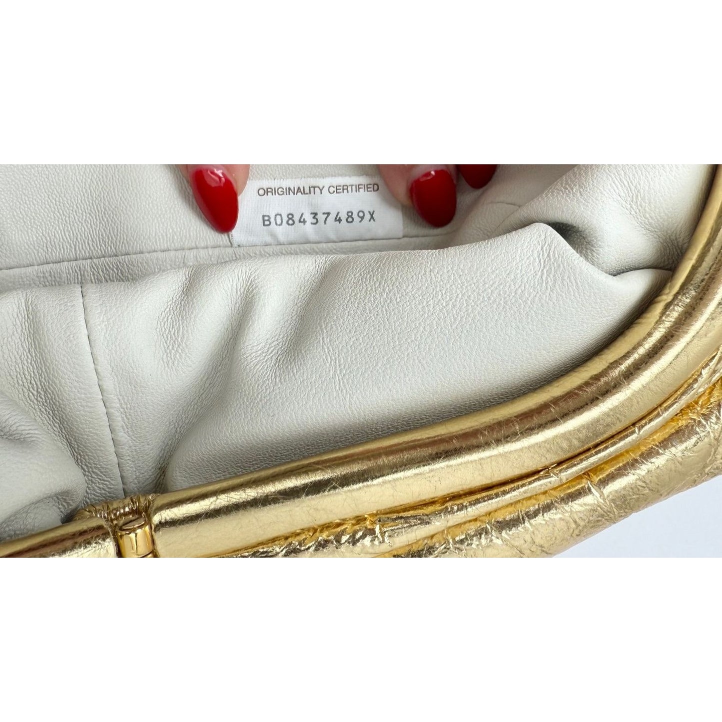 
                  
                    Bottega Veneta Metallic Gold Crinkled Lambskin The Pouch Oversized Clutch Bag
                  
                