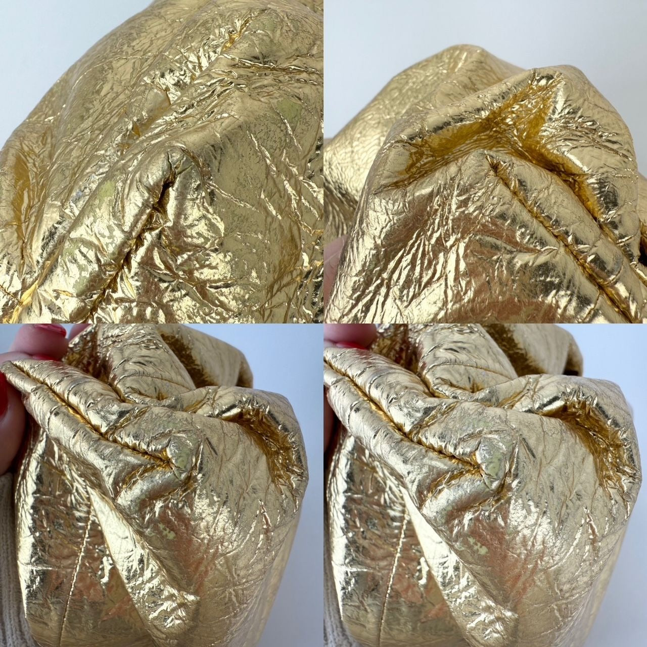 
                  
                    Bottega Veneta Metallic Gold Crinkled Lambskin The Pouch Oversized Clutch Bag
                  
                