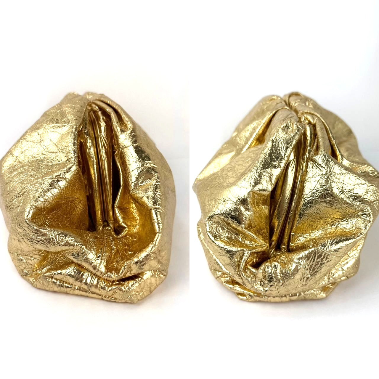 
                  
                    Bottega Veneta Metallic Gold Crinkled Lambskin The Pouch Oversized Clutch Bag
                  
                