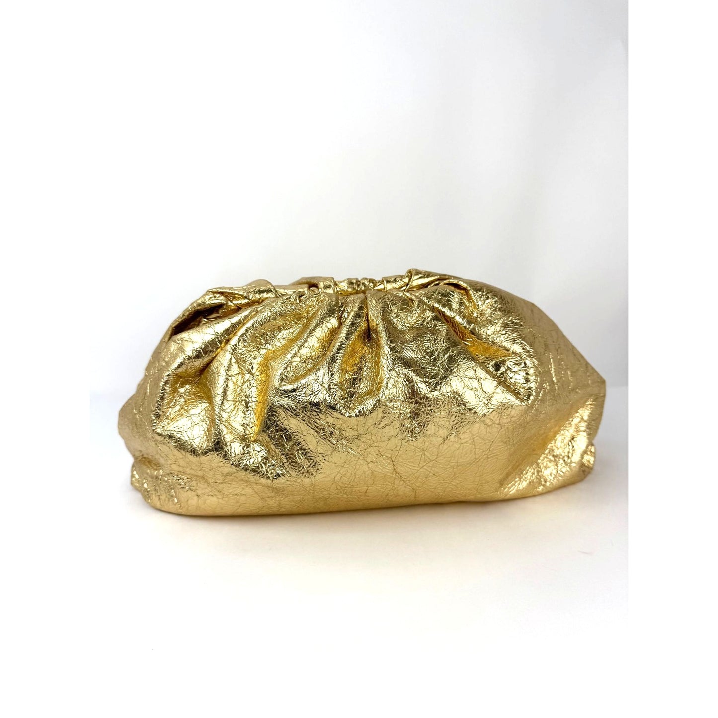 
                  
                    Bottega Veneta Metallic Gold Crinkled Lambskin The Pouch Oversized Clutch Bag
                  
                