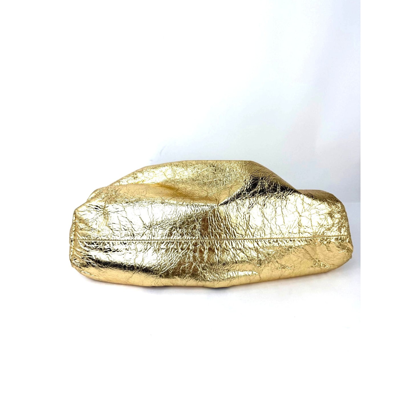 
                  
                    Bottega Veneta Metallic Gold Crinkled Lambskin The Pouch Oversized Clutch Bag
                  
                