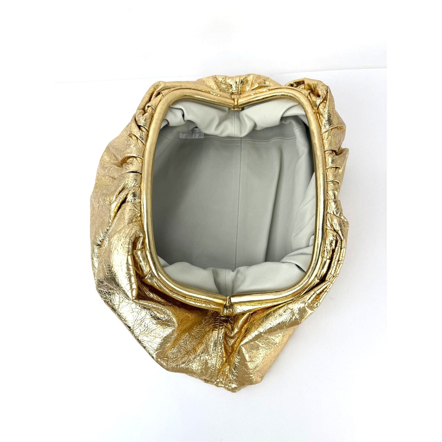 
                  
                    Bottega Veneta Metallic Gold Crinkled Lambskin The Pouch Oversized Clutch Bag
                  
                
