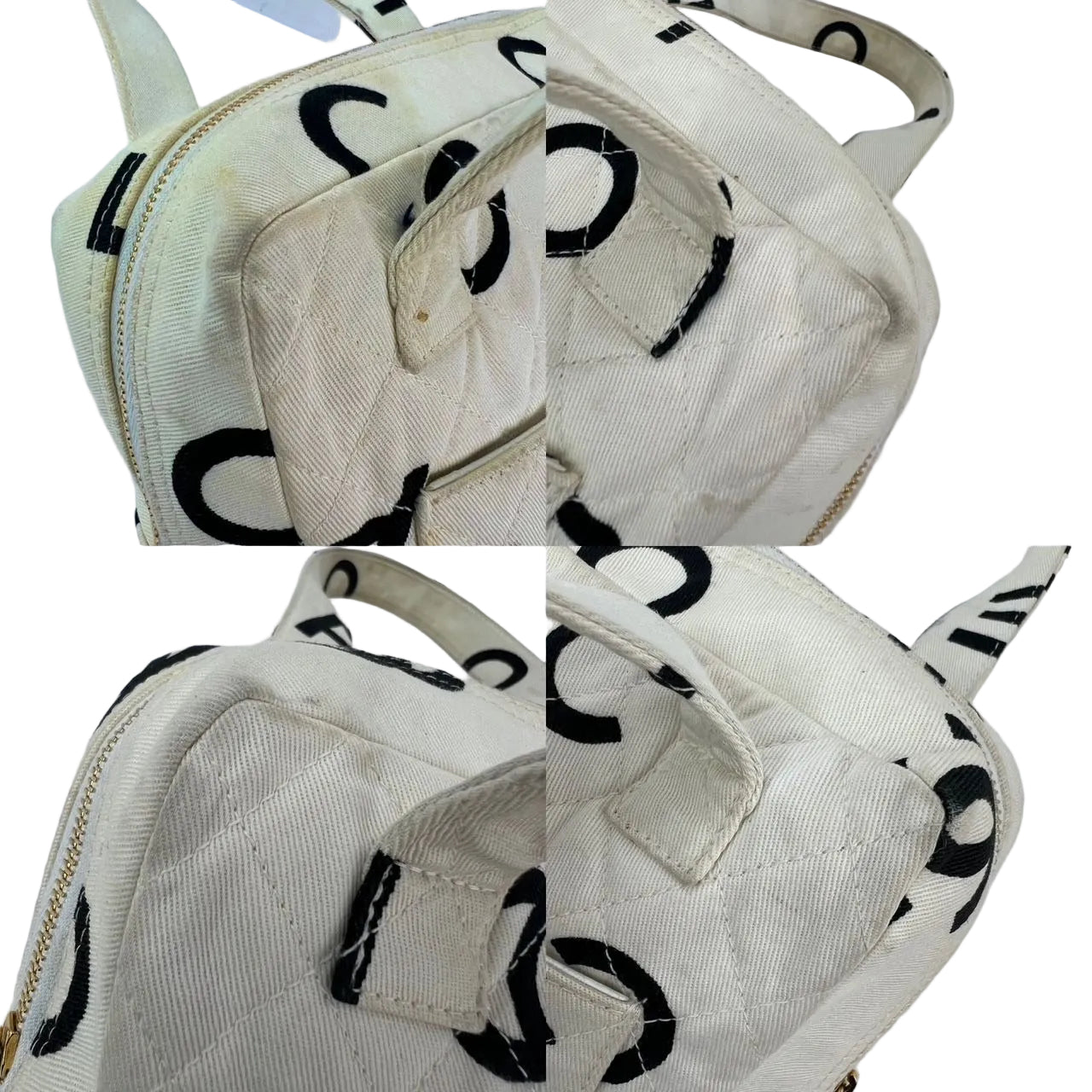 
                  
                    Chanel Matelasse Logo Ivory Cotton Canvas Vintage Hand Bag
                  
                