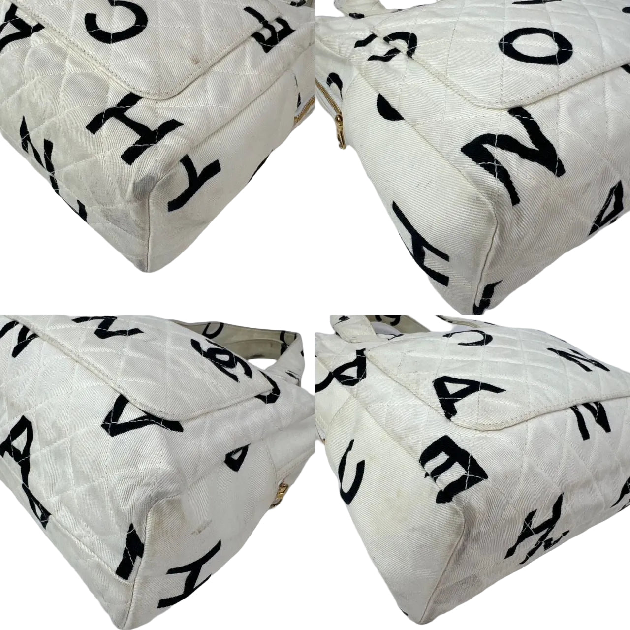 
                  
                    Chanel Matelasse Logo Ivory Cotton Canvas Vintage Hand Bag
                  
                
