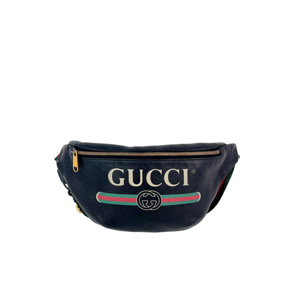 Gucci Grained Calfskin Black Logo Belt Bag Fanny Pack Debsluxurycloset