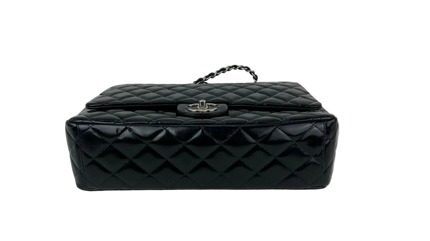 
                  
                    Chanel Double Flap Black Patent Leather Maxi Shoulder Bag
                  
                