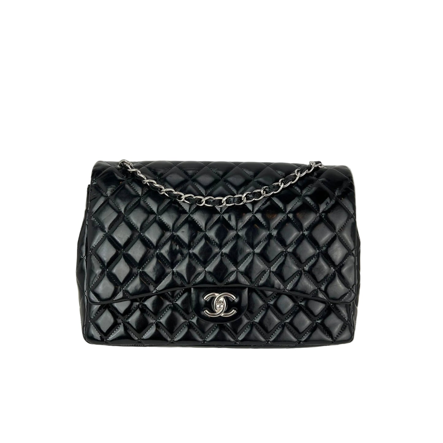 
                  
                    Chanel Double Flap Black Patent Leather Maxi Shoulder Bag
                  
                