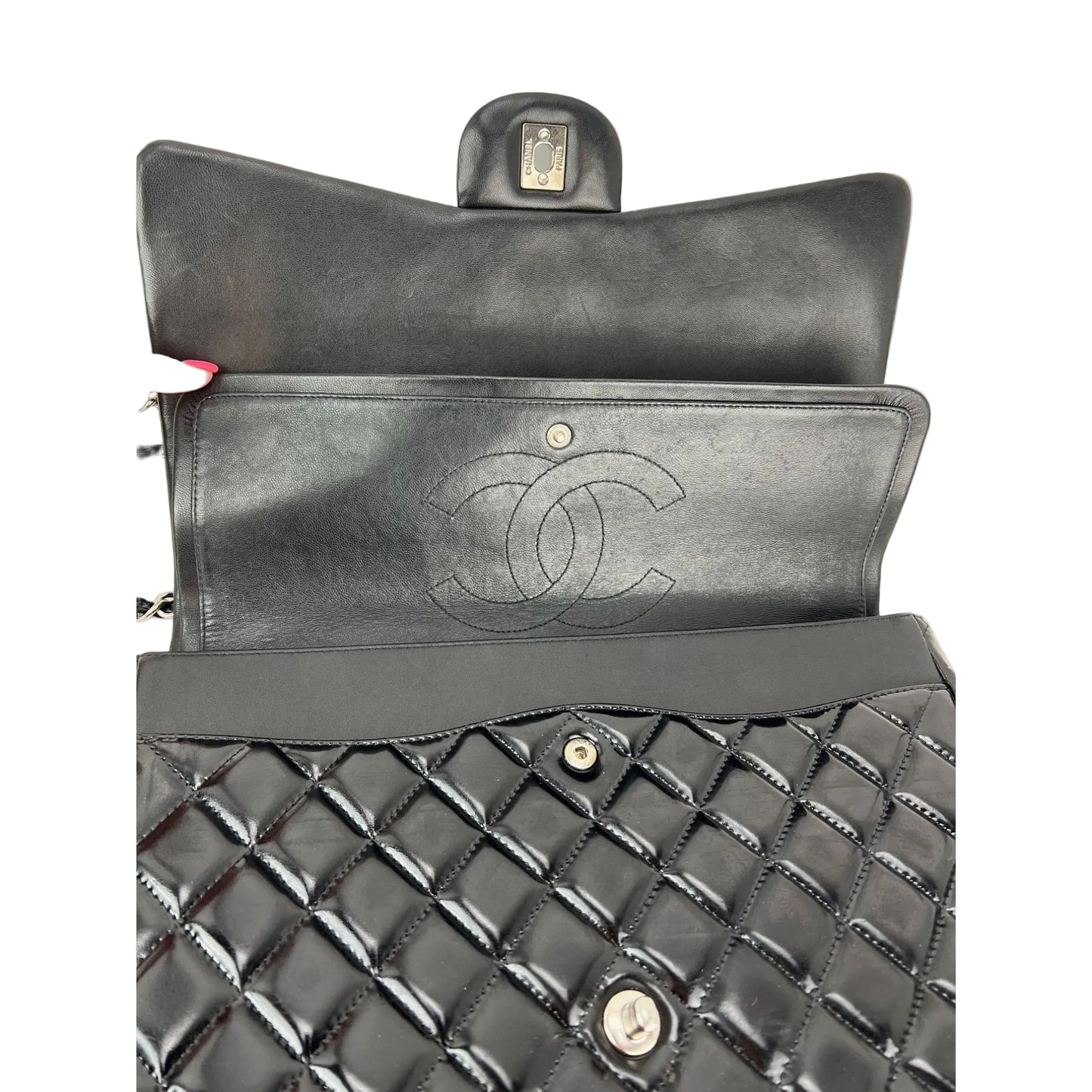 
                  
                    Chanel Double Flap Black Patent Leather Maxi Shoulder Bag
                  
                