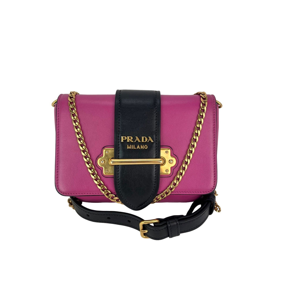 Prada City Calf Cahier Pink Black Leather Crossbody Belt Bag