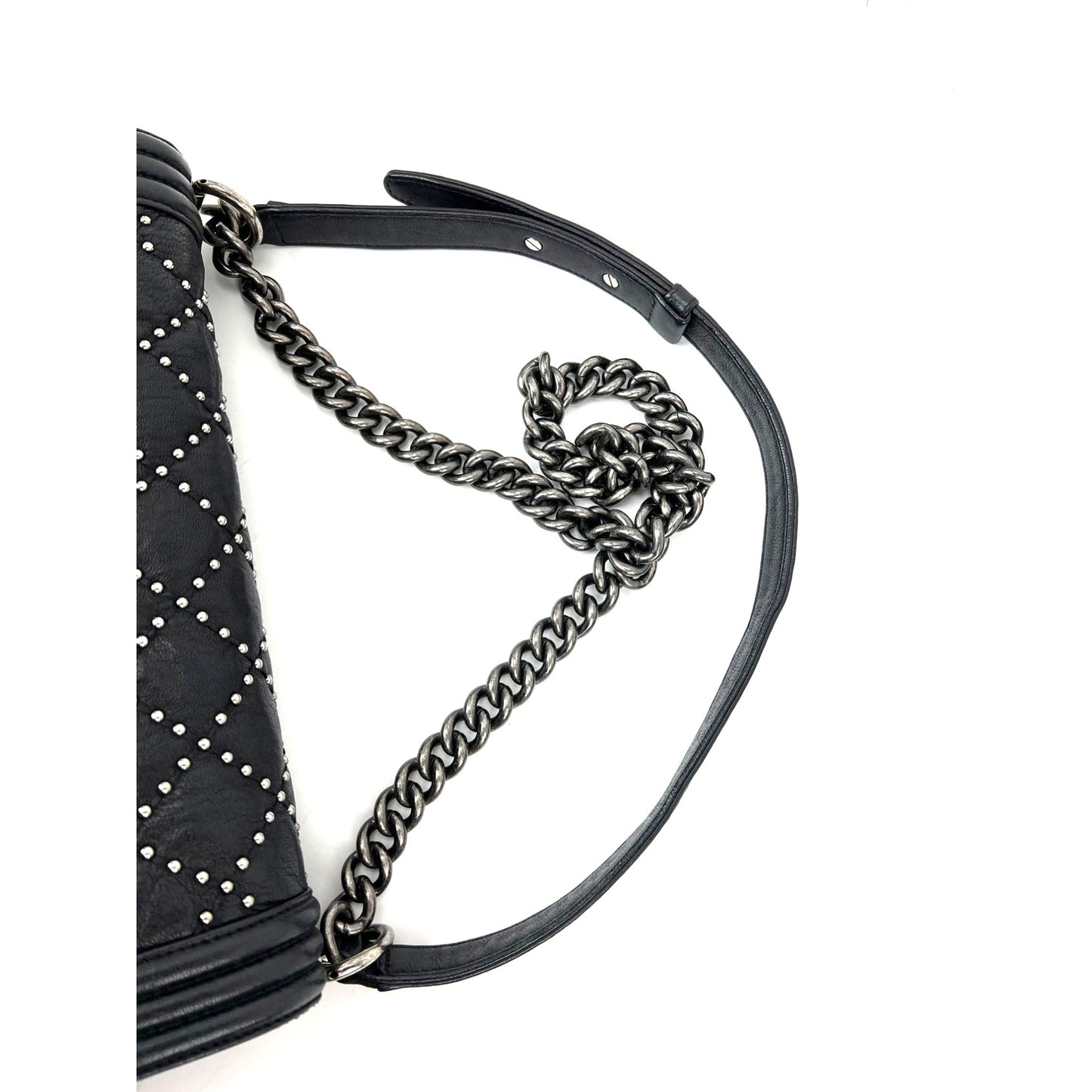 
                  
                    Chanel Crumpled Lambskin New Medium Studded Black Boy Flap Bag
                  
                
