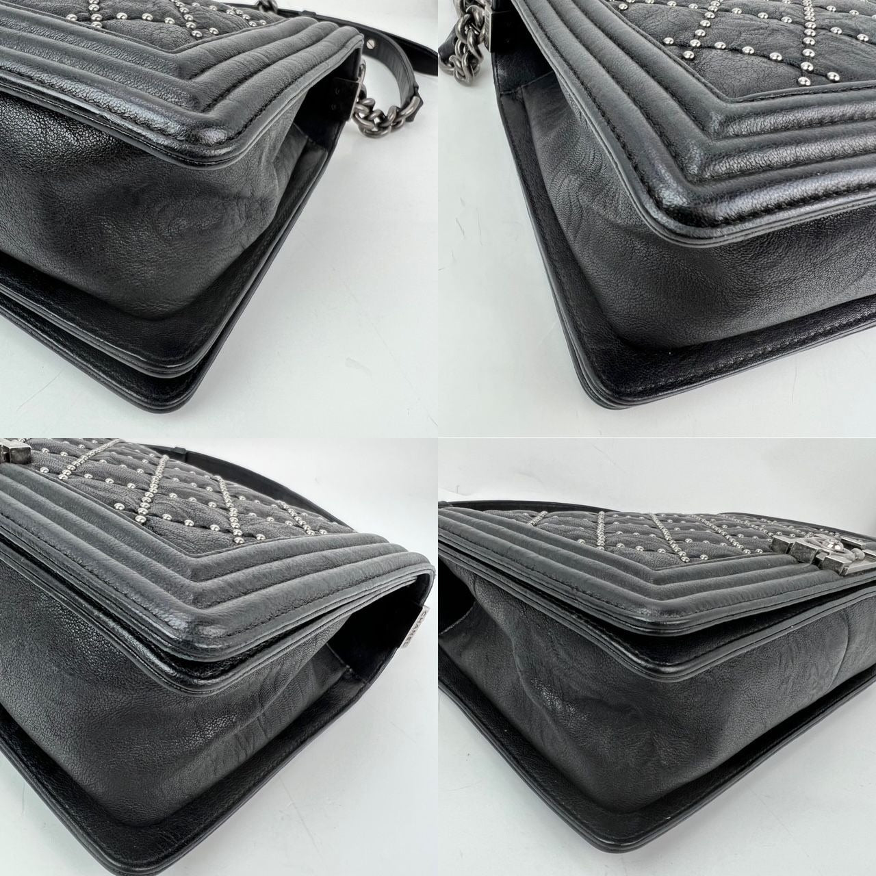
                  
                    Chanel Crumpled Lambskin New Medium Studded Black Boy Flap Bag
                  
                