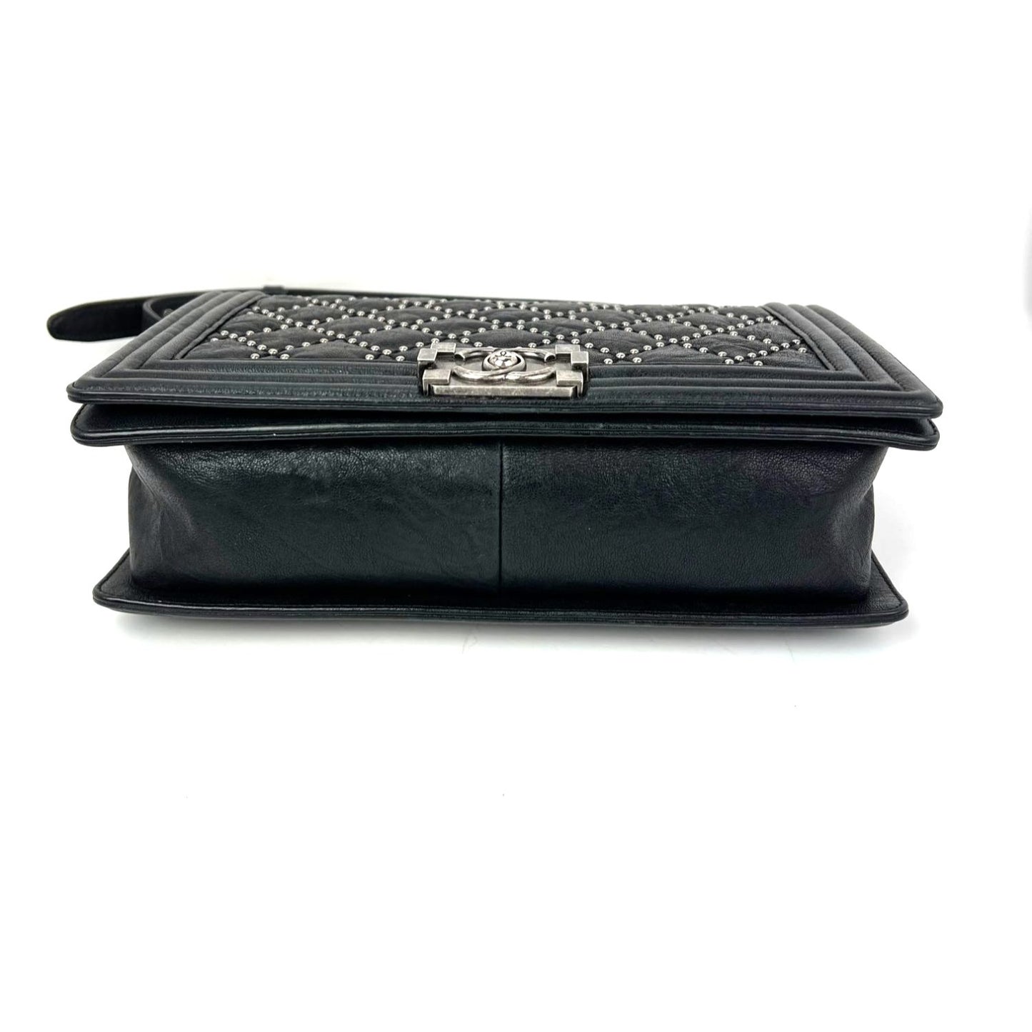 
                  
                    Chanel Crumpled Lambskin New Medium Studded Black Boy Flap Bag
                  
                
